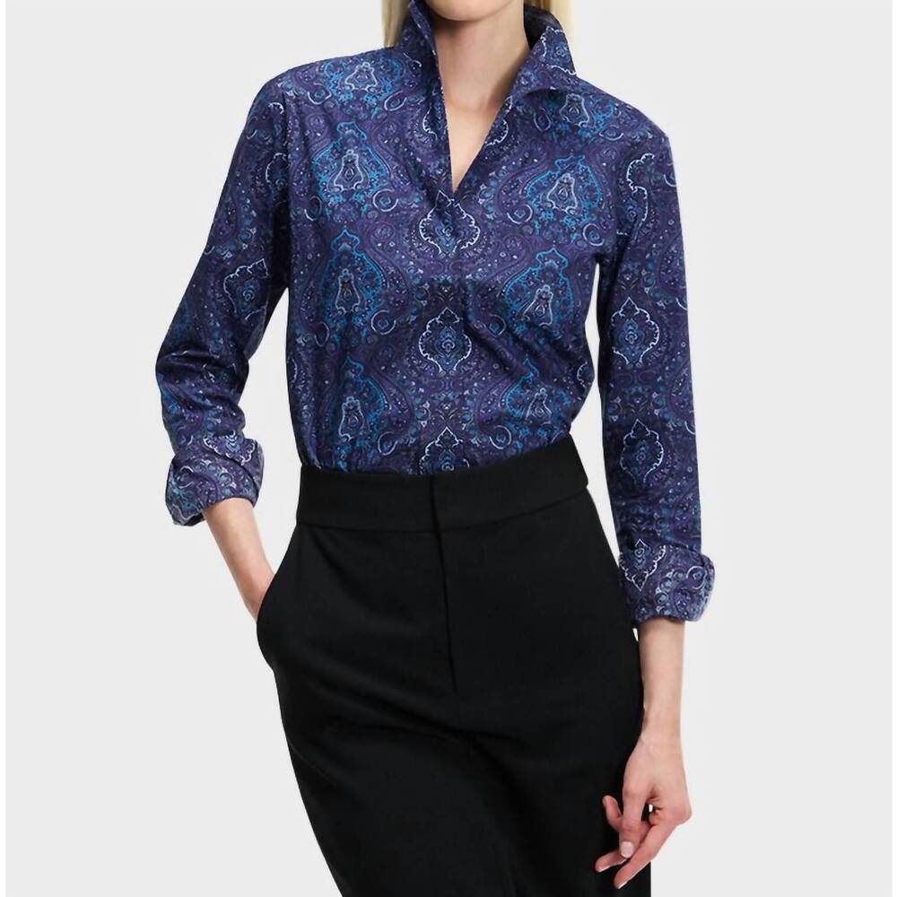 NEW SARAH ALEXANDRA indigo girl print blouse in blue paisley